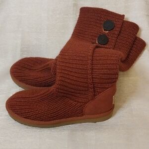 UGG Chestnut Knit Button Booties in Brick Brown